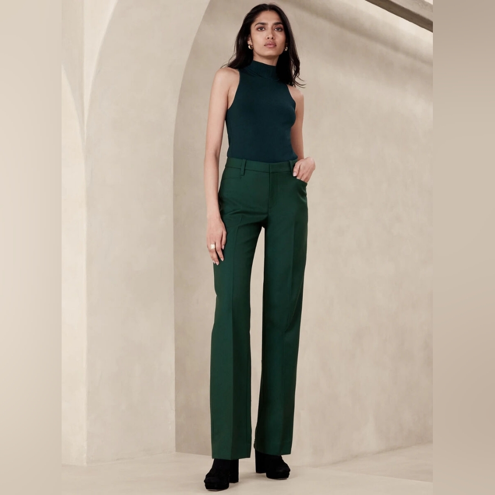 Banana Republic Lido straight wool pant forest emerald green